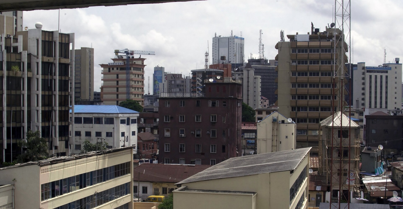 High-rise office buildings on Lagos Island seen from above